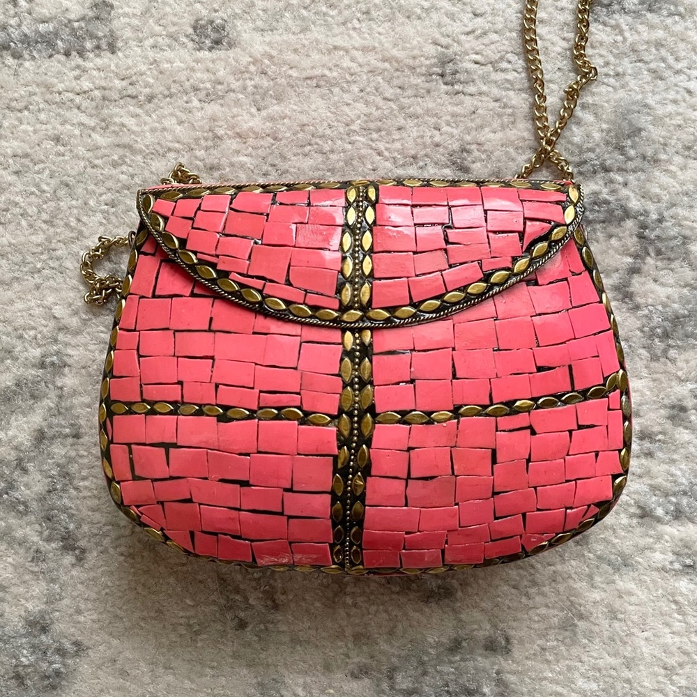 Pink Mosaic Metal Purse